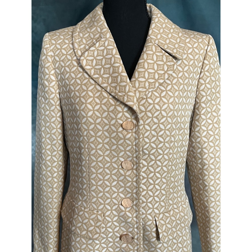 Le Suit Women's Beige Geometric Patterned Dress Coat Size 8 Career‎ - Picture 2 of 8